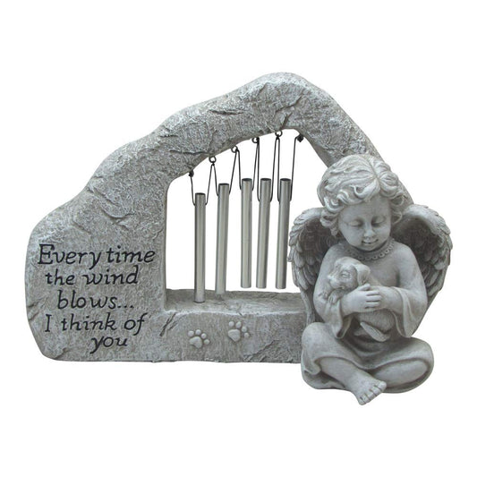 Comfy Hour Pet In Loving Memory Collection Resin Memorial Stone Windchime Dog and Angel Pet Statue, Faithful Memory of Dog's Bereavement