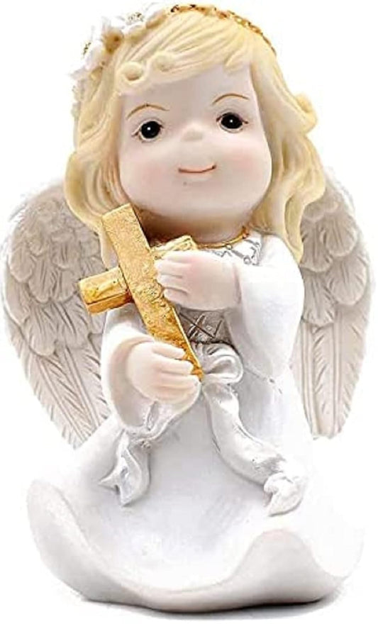 Comfy Hour Praying Girl Communion Collection Resin Girl Angel and Cross Figurine Keepsake My First Communion