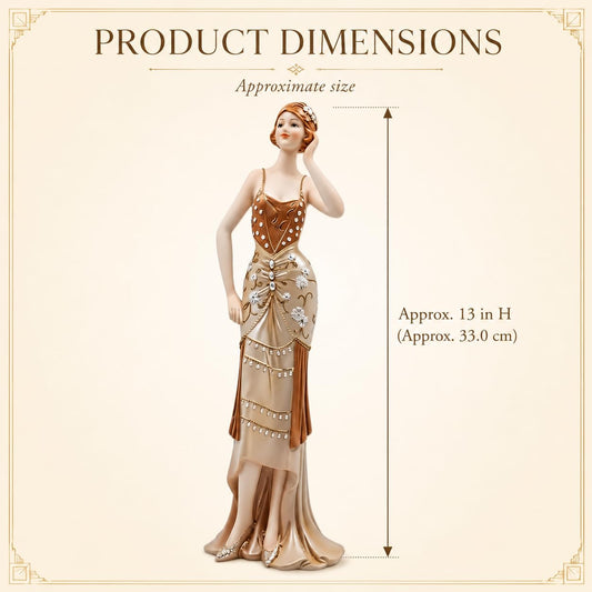 Comfy Hour 13 Inch Victorian Art Deco Lady Figurine, Gold Woman Statue