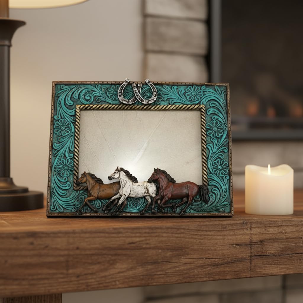 Comfy Hour 9.3 Inch Horse Picture Frame, Western Horseshoe Decor