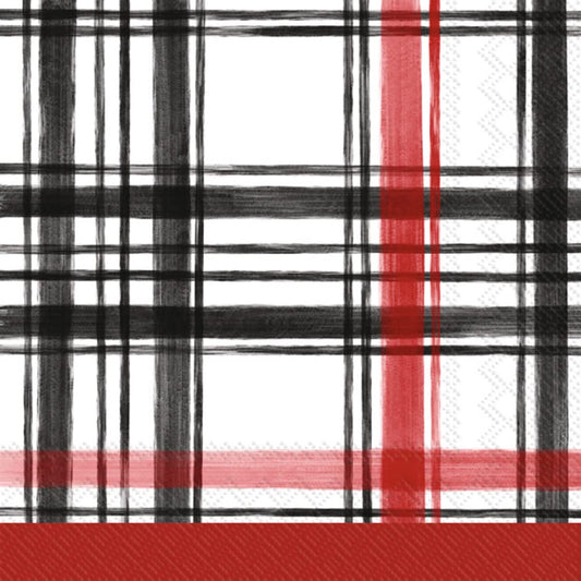 Boston International IHR Winter Holiday Christmas 3-Ply Paper Napkins, 20-Count Cocktail Size, Boston Plaid- Red