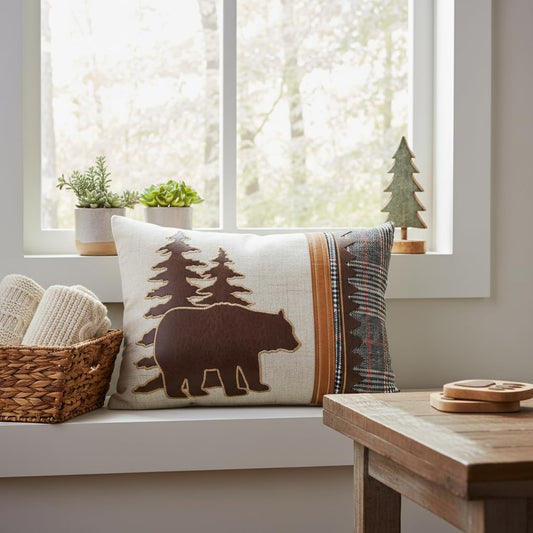 Comfy Hour 18 x 13 Inch Bear Pillow, Plaid Cabin Lumbar Throw Pillow