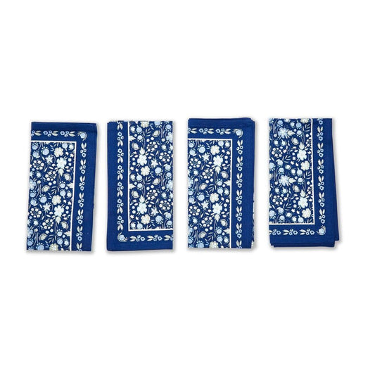Two's Company Blue Floral Set of 4 Napkins - Cotton