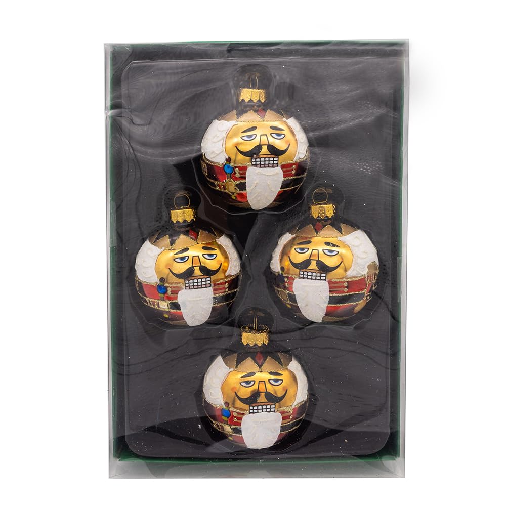 Kurt Adler Nutcracker Design Glass Ball Ornament, 65mm, Set of 4