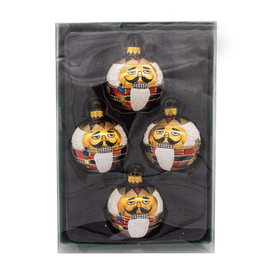 Kurt Adler Nutcracker Design Glass Ball Ornament, 65mm, Set of 4