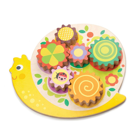 Tender Leaf Toys - Snail Whirls - 6 Removable Flowers Gears, - Playset for Toddlers and Kids, Multi-Color Flower Garden Beds