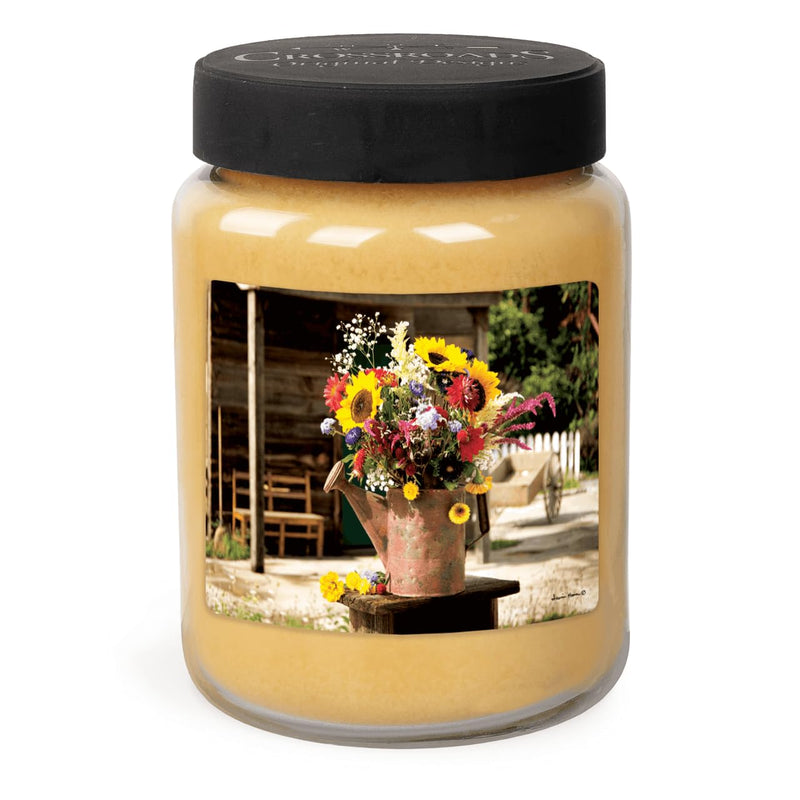 CROSSROADS ORIGINAL DESIGNS Watering Can with Sunflowers Firefly Honeysuckle Scented Jar Candle, 26 Oz, Home Fragrance