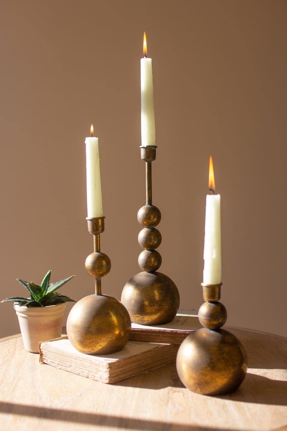 KALALOU Candle Holder, 3.88 x 3.88 x 11.5, Brass
