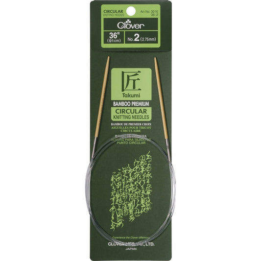 Clover Bamboo Circular Knitting Needles Takumi, 36-Inch Size 2