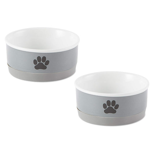 DII Design Bone Dry Ceramic Pet Collection, Small Bowl Set, Gray Paw 2 Count