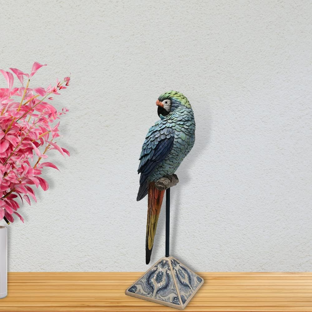 Comfy Hour Farmhouse Home Decor Collection Resin Macaw On Metal Pole Decor 26" Art Statue