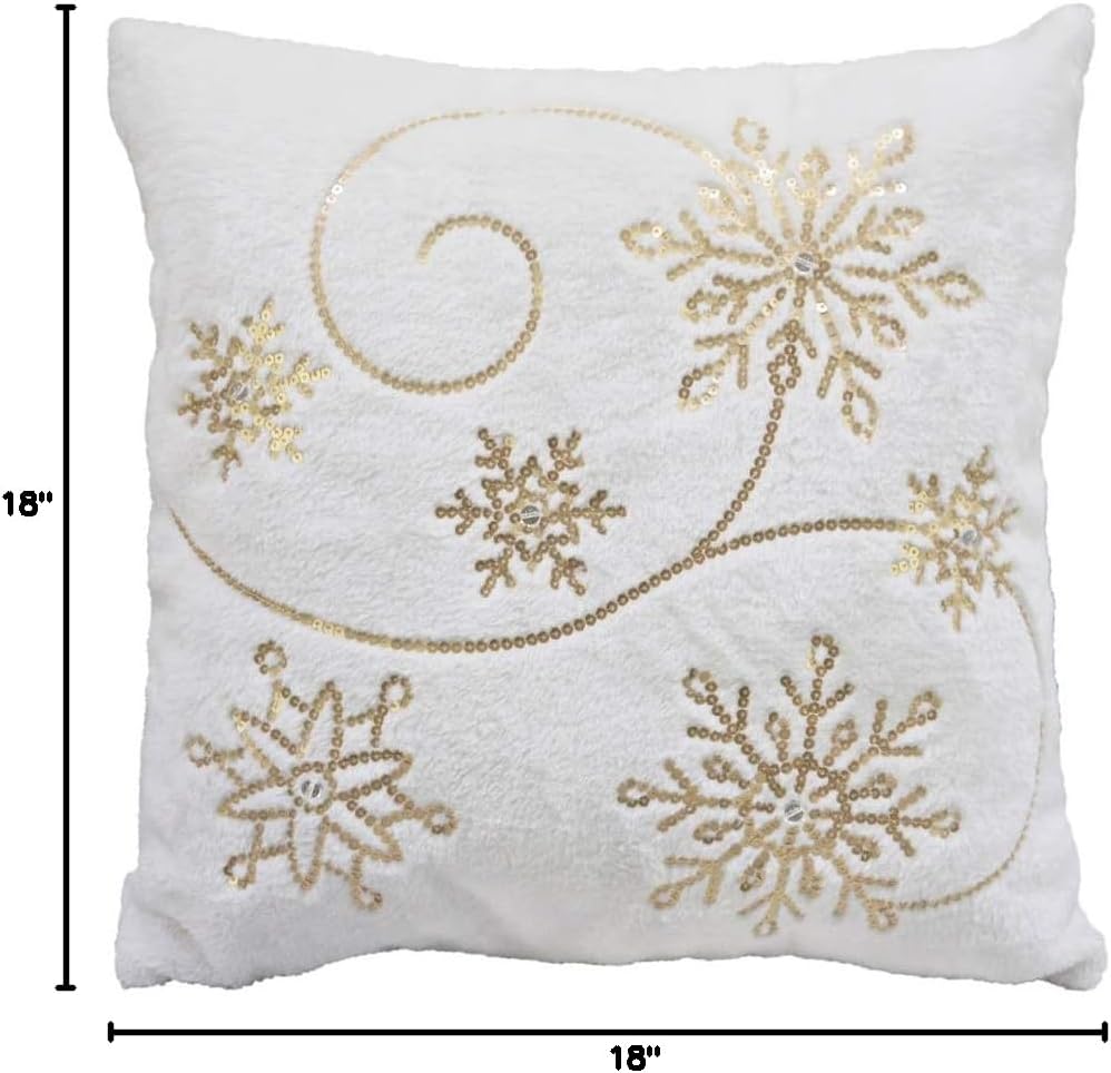 Comfy Hour Let It Snow Collection Winter Christmas Snowflake Accent Pillow Throw Pillow Fashionable Cushion, Soft Plush Surface, White and Gold, 18"x18", Polyester