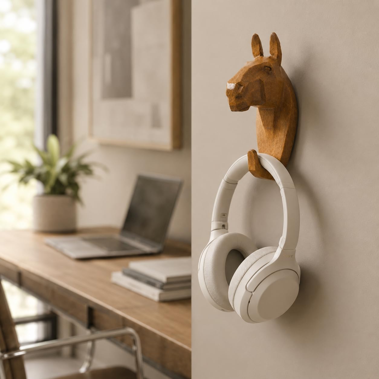Comfy Hour Symmetric Geometric Animal Hook Collection Horse Head Single Coat Hook Clothes Rack Decorative Wall Hanger, 7-inch Polyresin