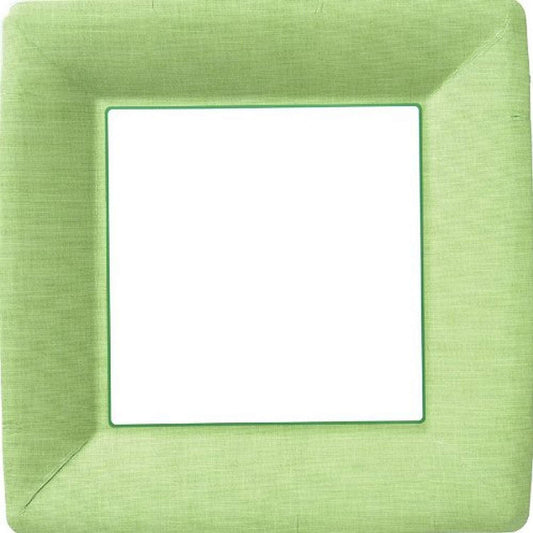 Boston International Ideal Home Range IHR Square Disposable Dinner Paper Plates, 10-Inches, Classic Linen Green