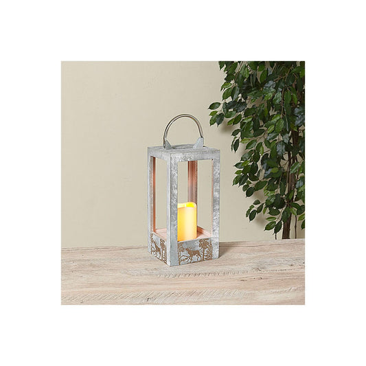 Gerson Company 12.28" H B/O Lighted Wood Lantern W/Led Candle