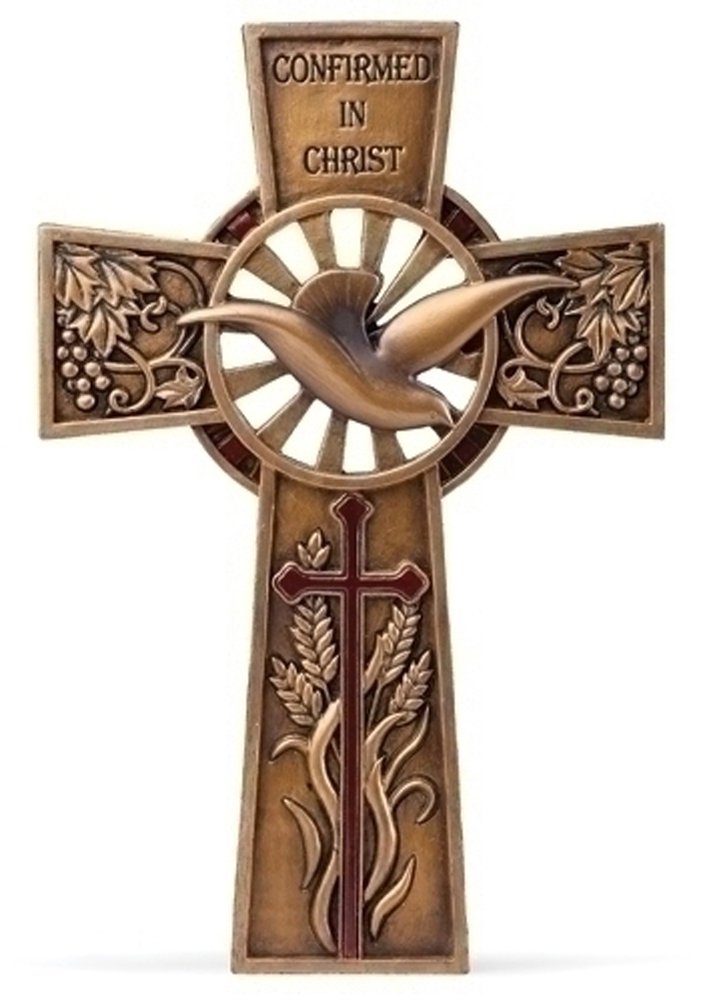 Roman 7.75" Resin Bronze Finish Confirmation Wall Cross