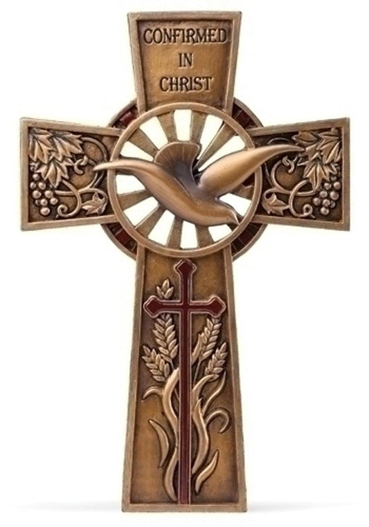 Roman 7.75" Resin Bronze Finish Confirmation Wall Cross