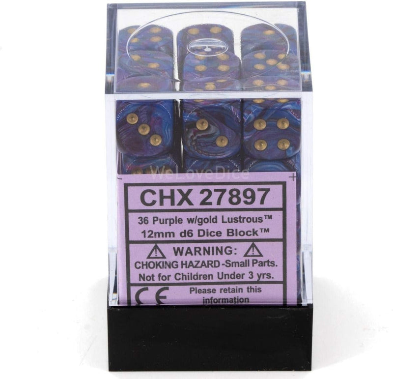 DND Dice Set-Chessex D&D Dice-12mm Lustrous Purple and Gold Plastic Polyhedral Dice Set-Dungeons and Dragons Dice Includes 36 Dice – D6, Various (CHX27897)