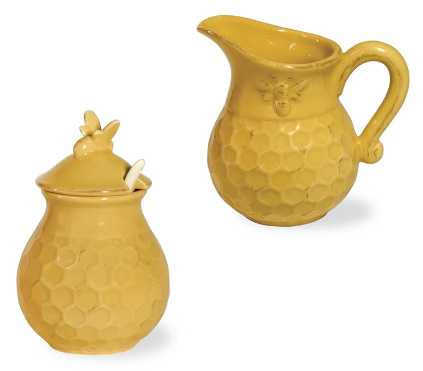 Boston International Embossed Ceramic Cream and Sugar Set, 2-Piece, Honeycomb