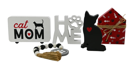 5PC SET OF DECOR BLOCKS CAT MOM