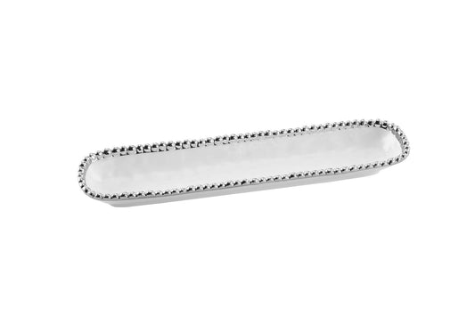 Pampa Bay Salerno Porcelain Cracker Tray with Titanium-Plated Border, White and Silver