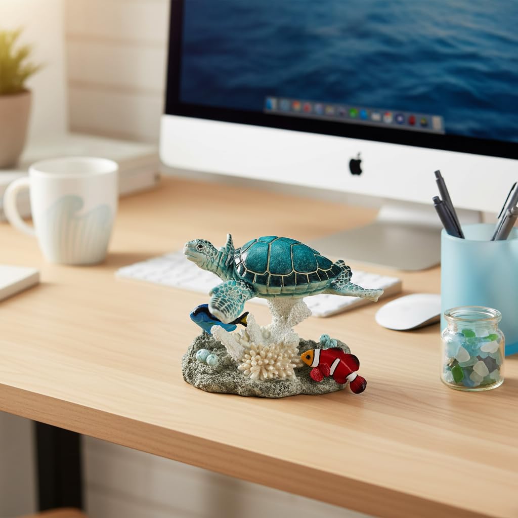 Comfy Hour Ocean Voyage With Sea Turtles Collection Resin 5" Marine Animals Coral Turtle Clownfish Desktop Decoration