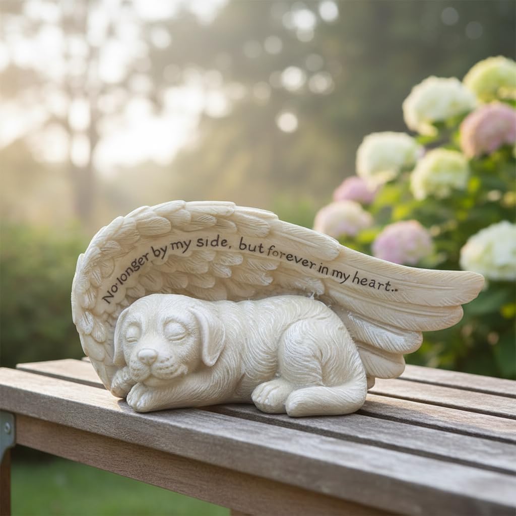 Comfy Hour Pet In Loving Memory Collection 4" Dog Peacefully Sleeping in Angel Wing Figurine Pet Statue - in Memory of My Best Friend Bereavement, Polyresin