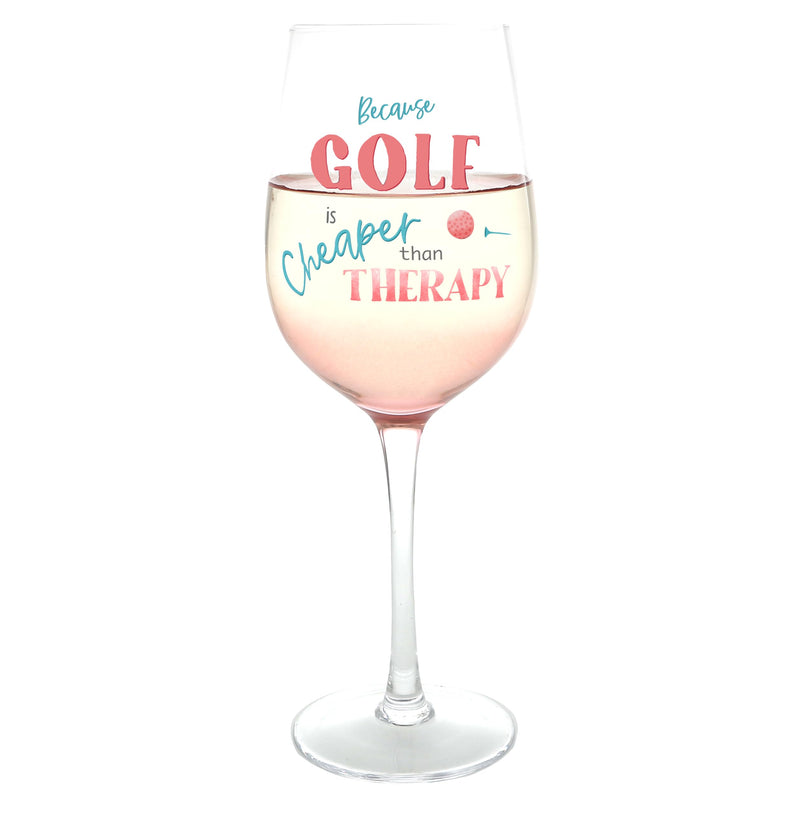 Pavilion – Golf Is Cheaper Than Therapy – 16 Oz Stemmed Wine Glass Humor Funny Golf Lover Gift Novelty