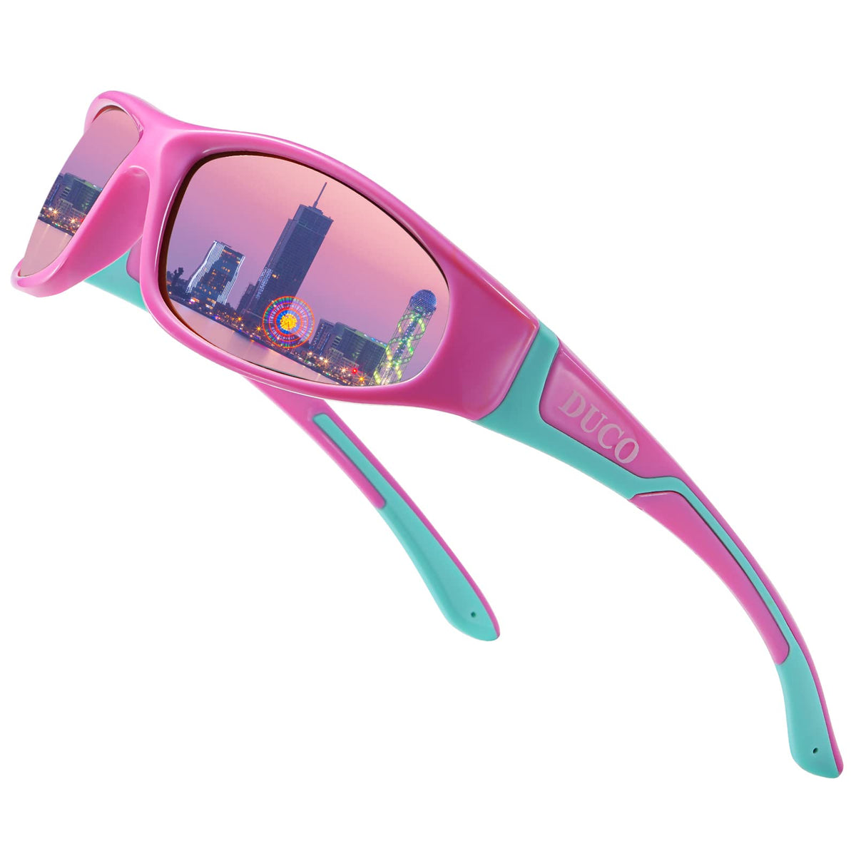 DUCO Sunglasses, 54mm,37mm, K001-pink Red for Age 6-10