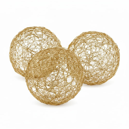 Modern Day Accents Gold D Guita Wire Spheres, Steel, Shiny Plate, Filler, Modern, Box of 3, Tabletop, Home, Office, 5" Diameter