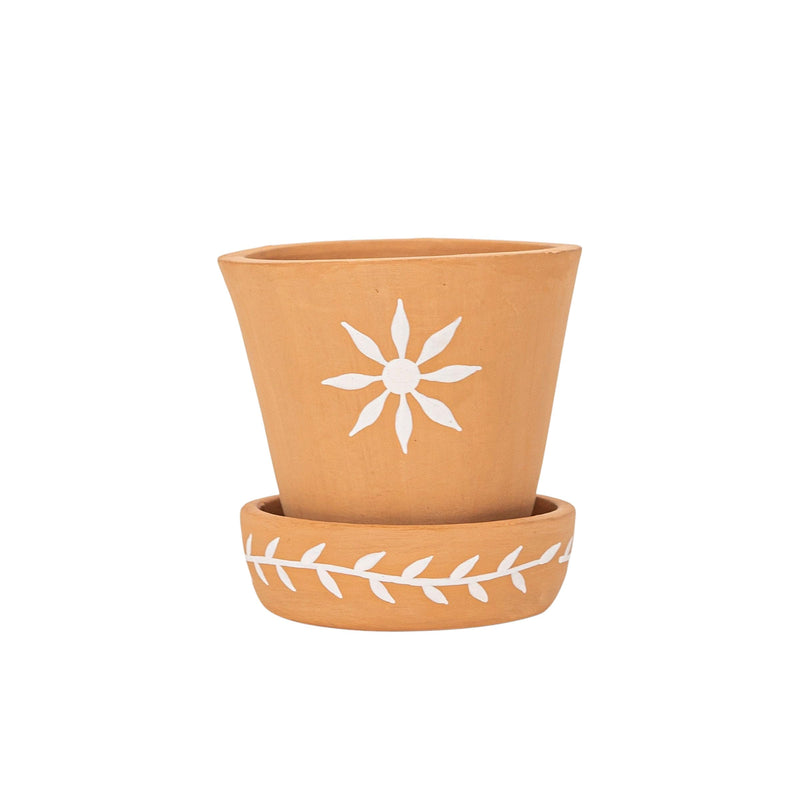 Foreside Home & Garden Set of 2 Floral Planter with Saucer Terracotta