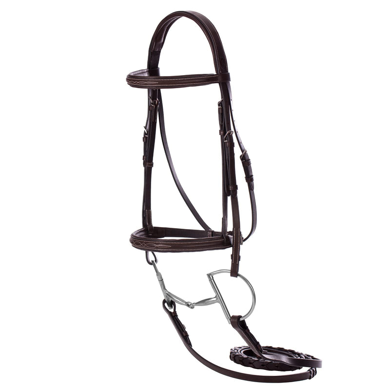 Equinavia Saga Adjustable Padded Fancy Stitched Hunter Bridle with Reins - Chocolate Brown - Cob