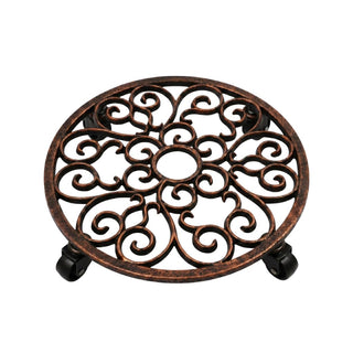 Comfy Hour 12 Inch Cast Iron Plant Caddy with Wheels, Scrollwork