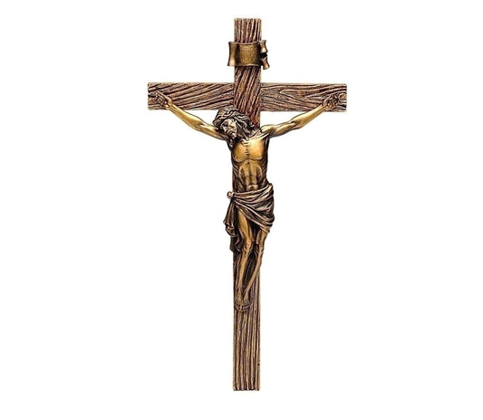 Roman Jesus Christ Nailed to Crucifix Bronze 13 Inch Resin Stone Wall Cross Crucifix