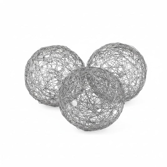 Modern Day Accents Guita Silver Wire Spheres, Silver, Steel, Shiny Nickle Plate, Filler, Modern, Box of 3, Tabletop, Home, Office, 4"Diameter