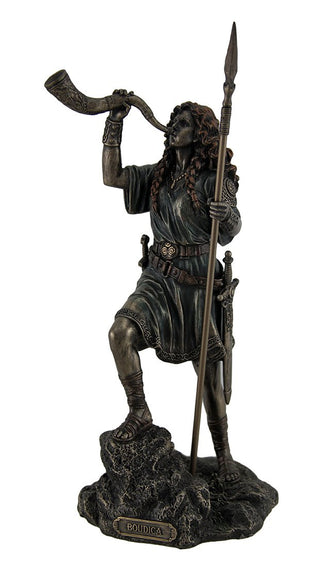 Unicorn Studio Resin Statues Boudica Warrior Queen Of Iceni Holding Spear Blowing Celtic Horn Statue 5 X 10.25 X 5 Inches Bronze