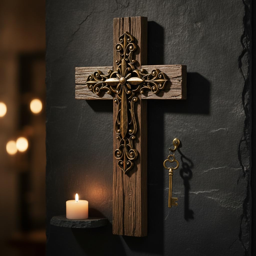 Comfy Hour 13 Inch Cross Wall Decor, Copper Tone Layered Wall Cross