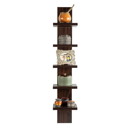 Danya B.5 Tier Wall Shelf Unit Narrow, Dark Brown Walnut Finish - Vertical Column Shelf, Floating Storage, Home Decor Organizer, Tall Tower Design, Utility Shelving, Bedroom, Living Room
