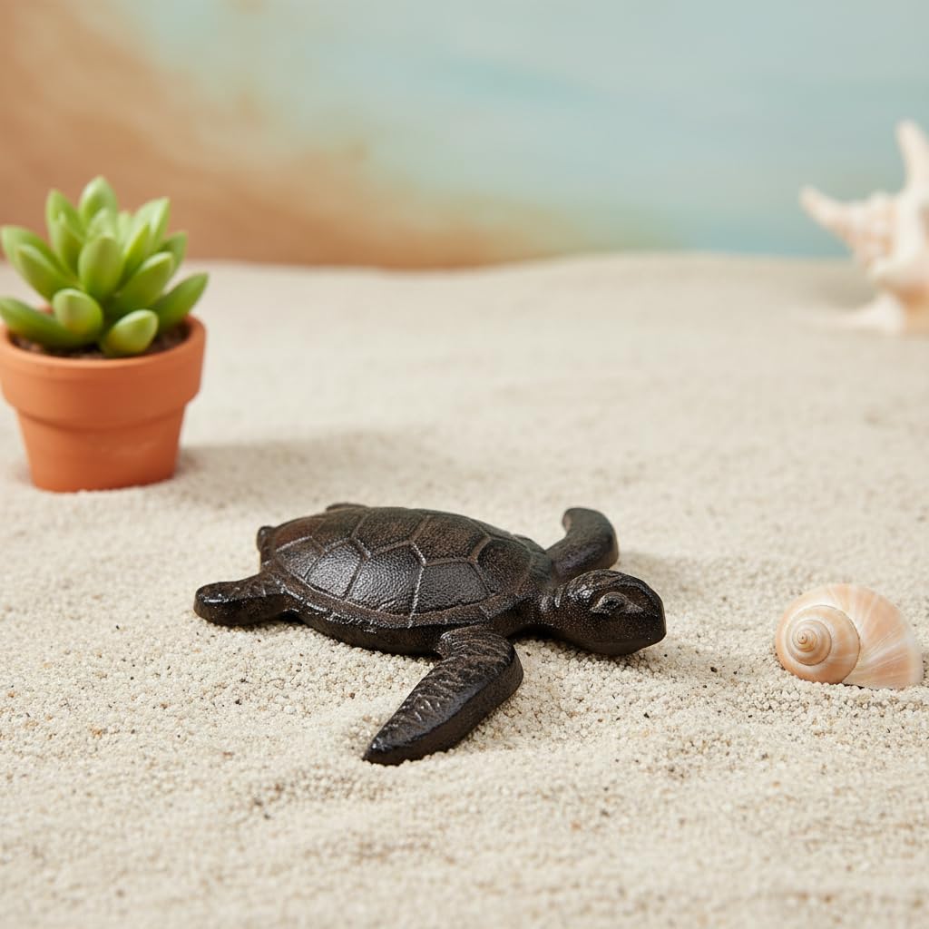 Comfy Hour 5.9 Inch Cast Iron Sea Turtle Figurine, Garden Statue