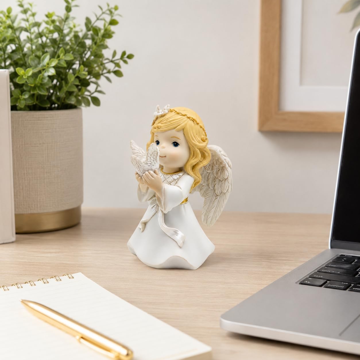 Comfy Hour Praying Girl Communion Collection Kneeling Girl Angel and Peace Dove Figurine Keepsake My First Communion, Polyresin