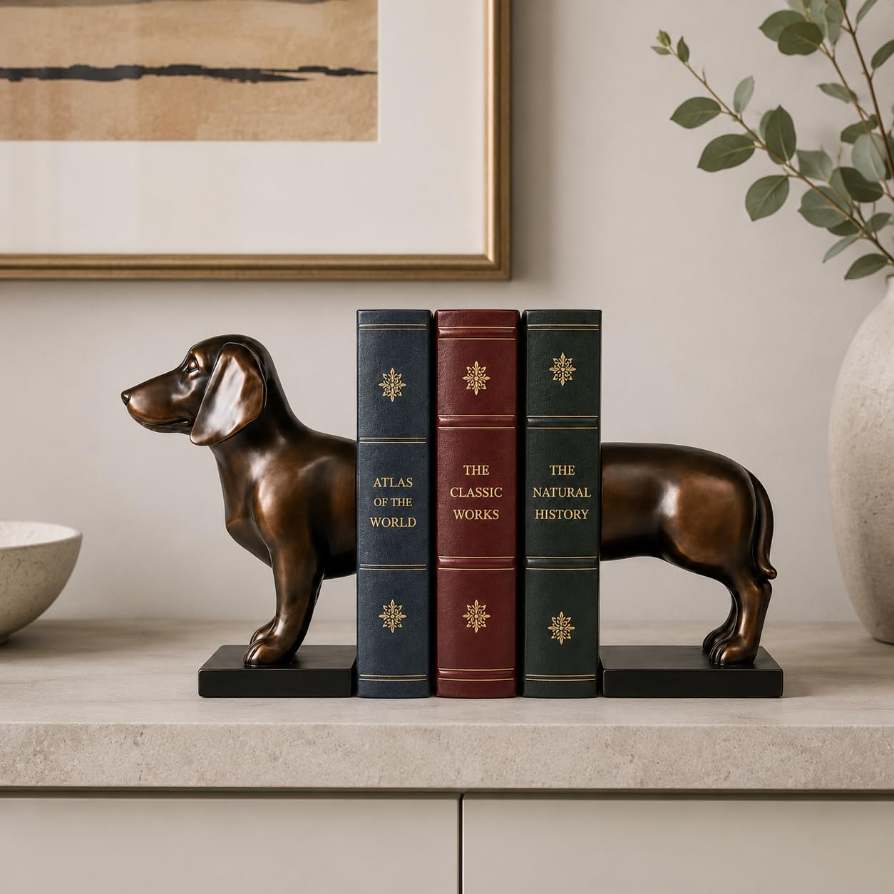 Comfy Hour Farmhouse Home Decor Collection 12" Length 9" Height Set of 2 Dachshund Dog Bookends Art Bookend, 1 Pair, Solid Heavy Weight, Polyresin