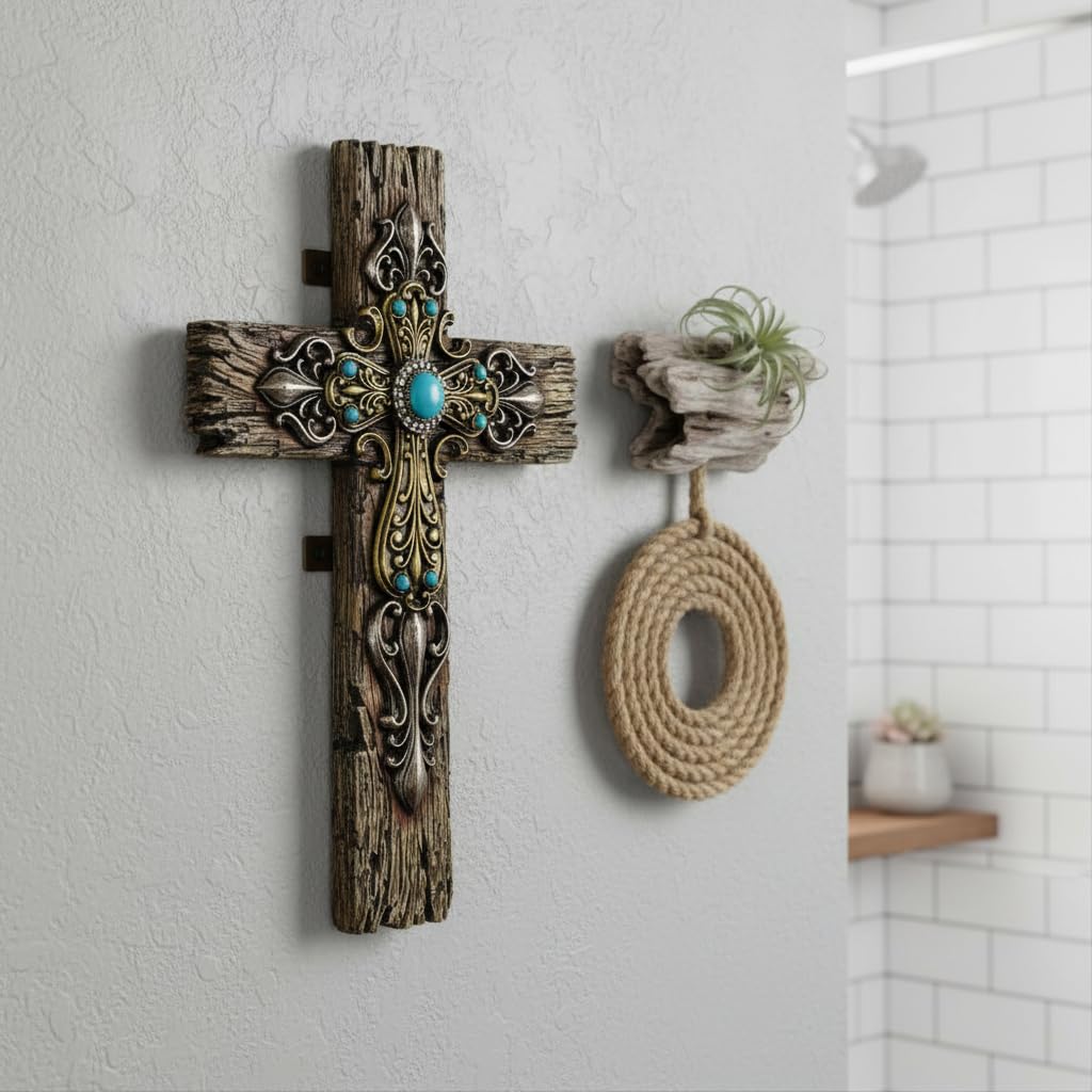 Comfy Hour 12 Inch Wall Cross for Home Decor, Rustic Religious Decor