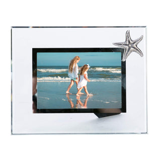 Beachcombers Glass and Pewter Photo Frame with Starfish - Holds One 4 X 6 Picture - Overall Frame 9.5 X 7.5