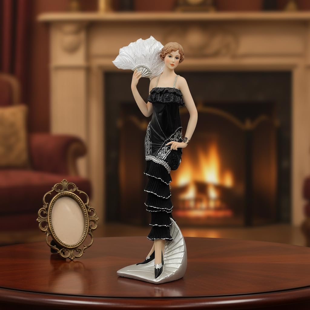Comfy Hour 13.6 Inch Victorian Lady Figurine, Art Deco Fan Statue