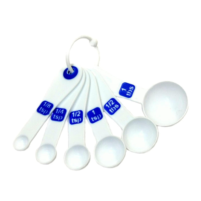Chef Craft 6-Piece Plastic Measuring Spoon, 4-1/2", White with Blue