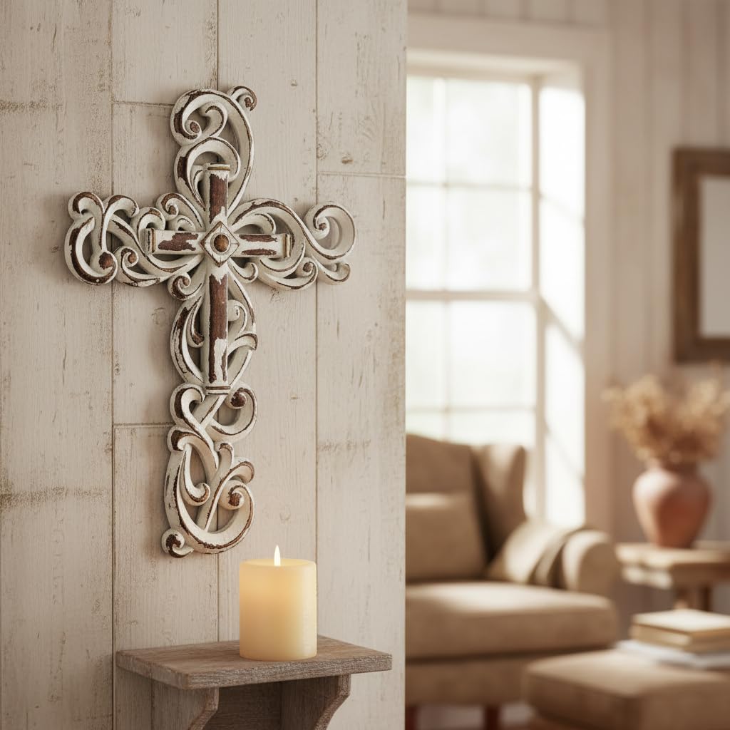 Comfy Hour Cross Wall Hanging, White Wall Cross Decor