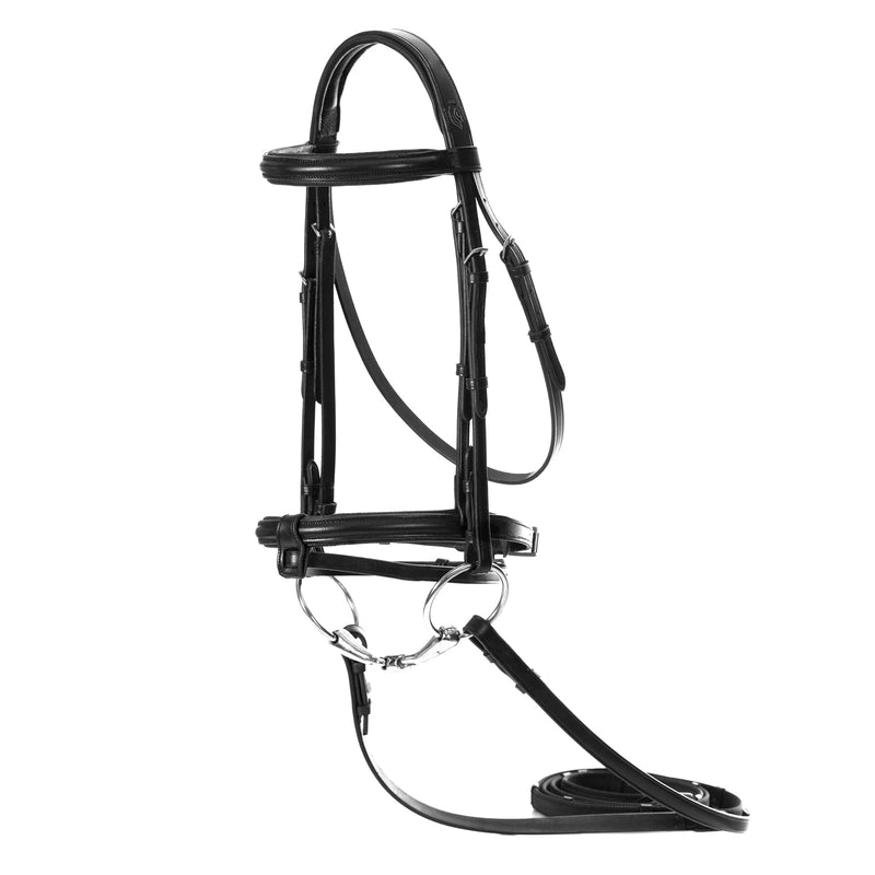 Equinavia Saga Padded Cavesson Dressage Bridle with Reins and Removable Flash - Black - Cob