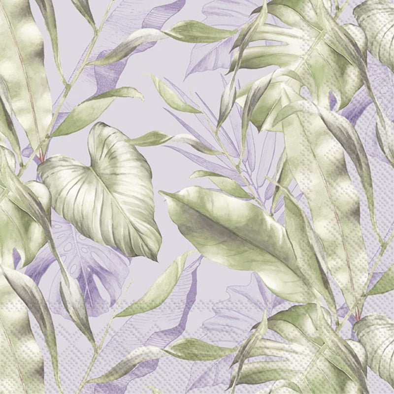 IHR Ideal Home Range - Paper Napkins BAMBOO LEAVES light lilac 20-Count 3-Ply Cocktail Napkins 5 x 5 inches