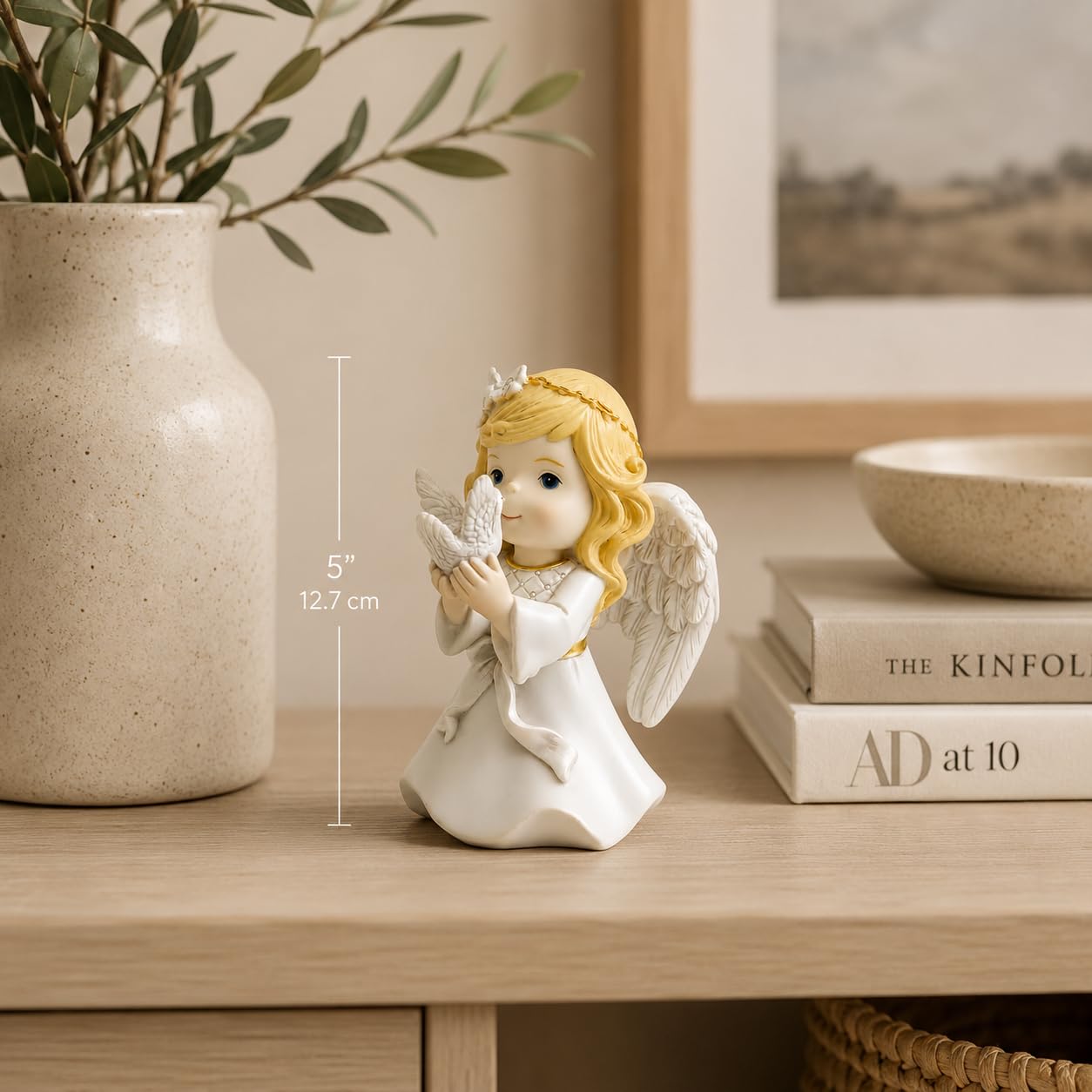 Comfy Hour Praying Girl Communion Collection Kneeling Girl Angel and Peace Dove Figurine Keepsake My First Communion, Polyresin