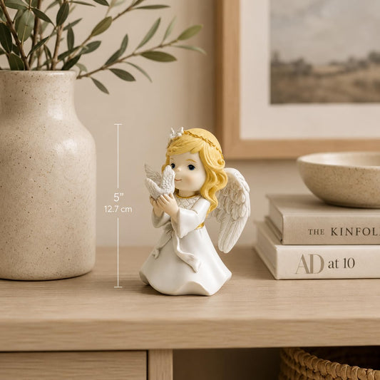 Comfy Hour Praying Girl Communion Collection Kneeling Girl Angel and Peace Dove Figurine Keepsake My First Communion, Polyresin